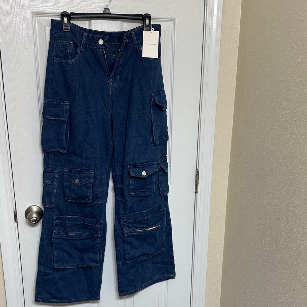 Women's Dark Blue Cargo Jeans